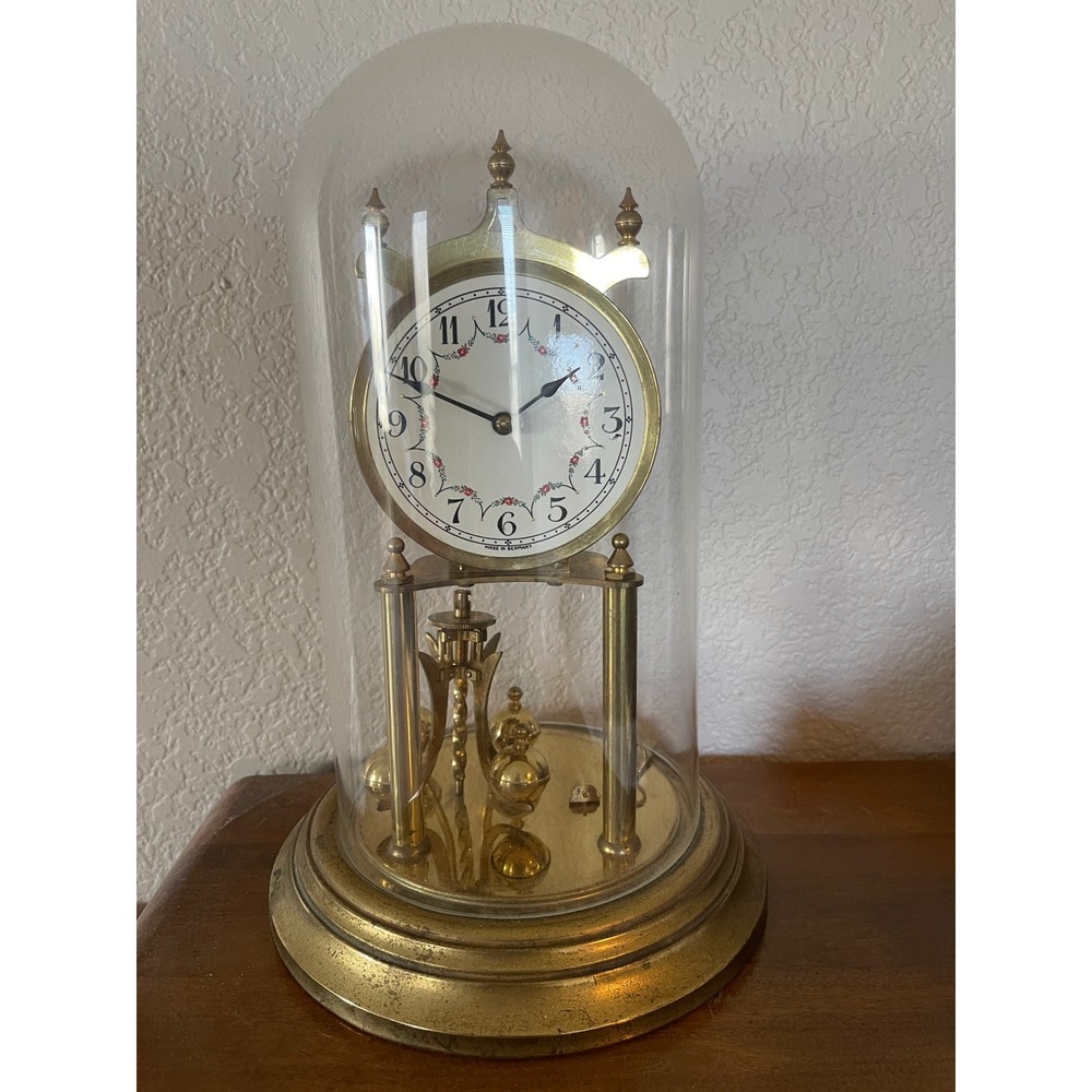 Vintage German Anniversary Clock Glass Dome Brass 400 Day‎ Clock For Repair - Picture 3 of 10